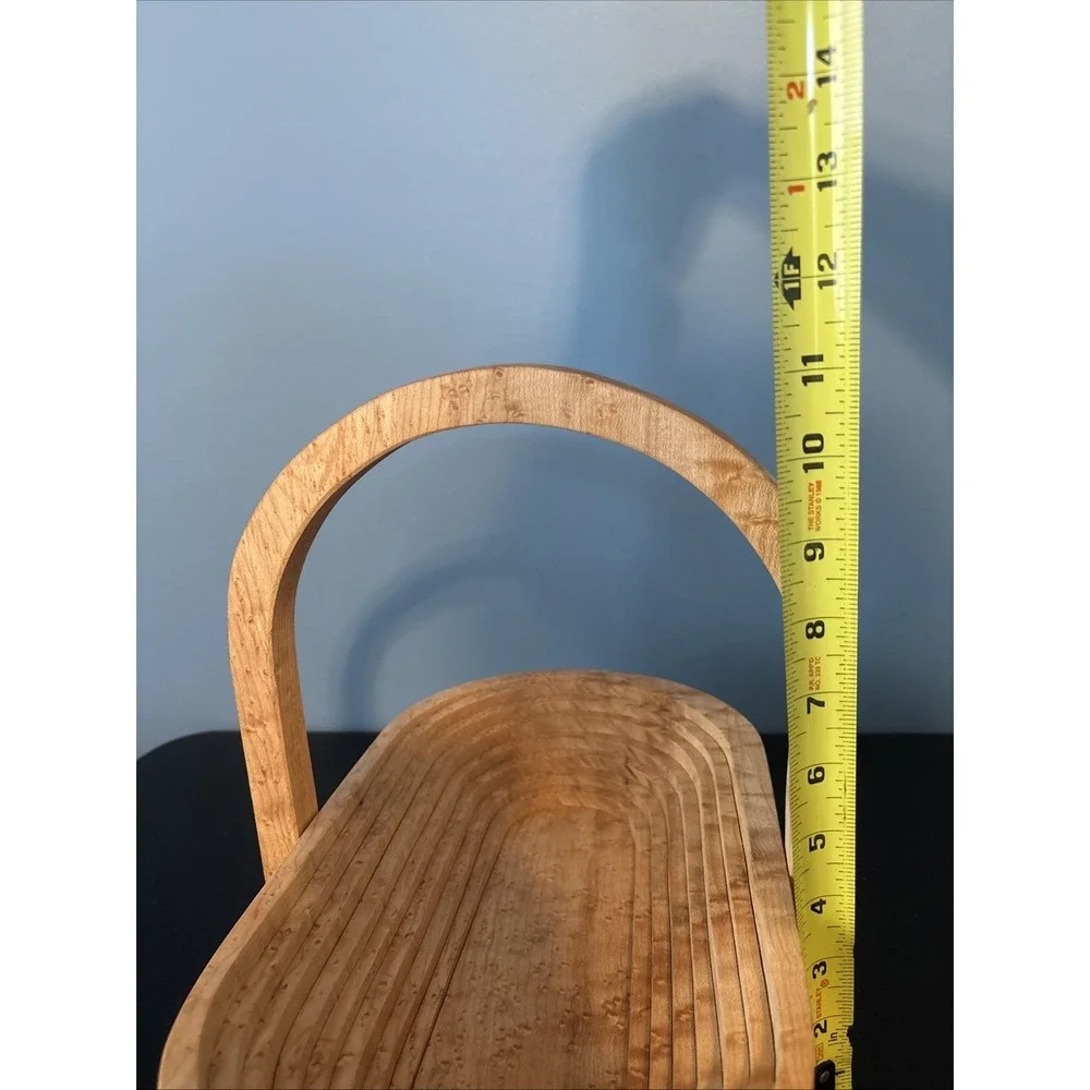 Collapsible Wooden Basket Oval Bowl Trivet Handcrafted 15